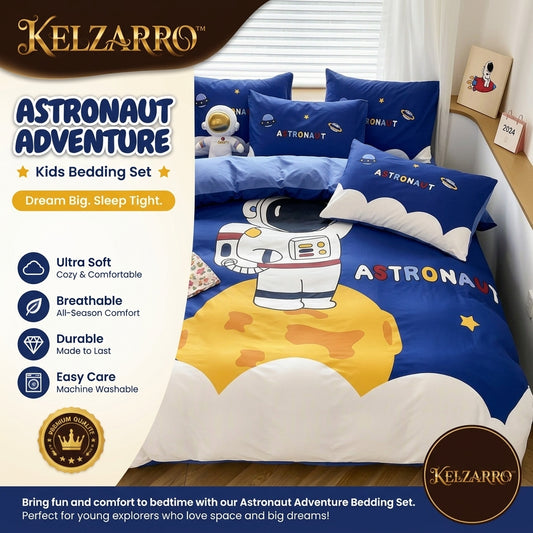 Kelzarro™ 100% Cotton Space Cartoon Duvet Cover Set for Kids with Pillowcases