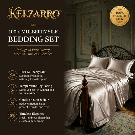 Kelzarro™ OEKO-TEX Certified 100% Silk Bedding Set – Premium Charmeuse Sheets