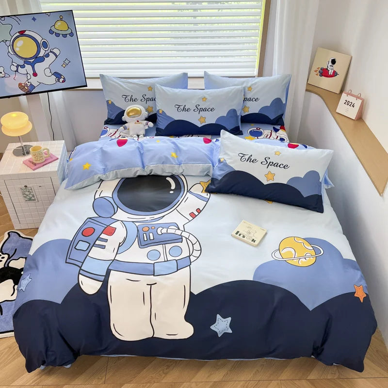 Kelzarro™ 100% Cotton Space Cartoon Duvet Cover Set for Kids with Pillowcases