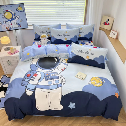 Kelzarro™ 100% Cotton Space Cartoon Duvet Cover Set for Kids with Pillowcases