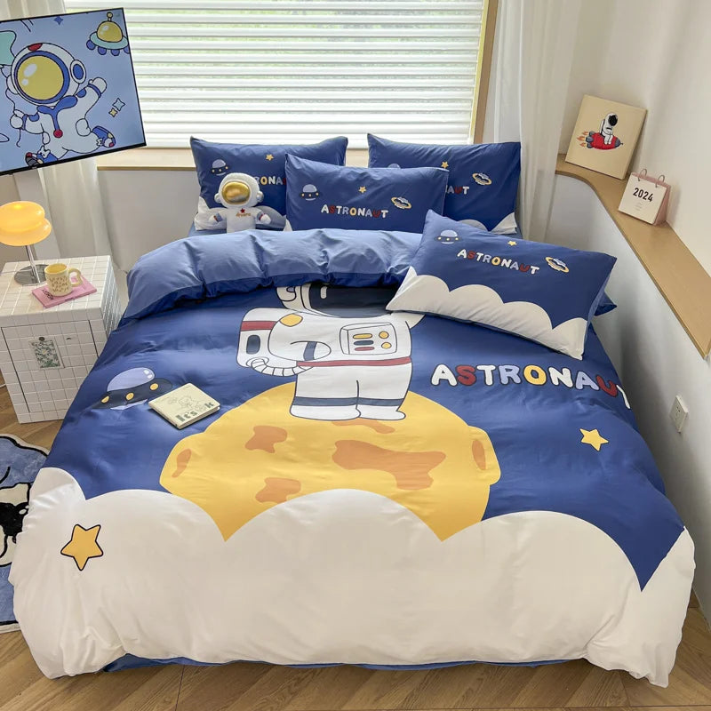 Kelzarro™ 100% Cotton Space Cartoon Duvet Cover Set for Kids with Pillowcases