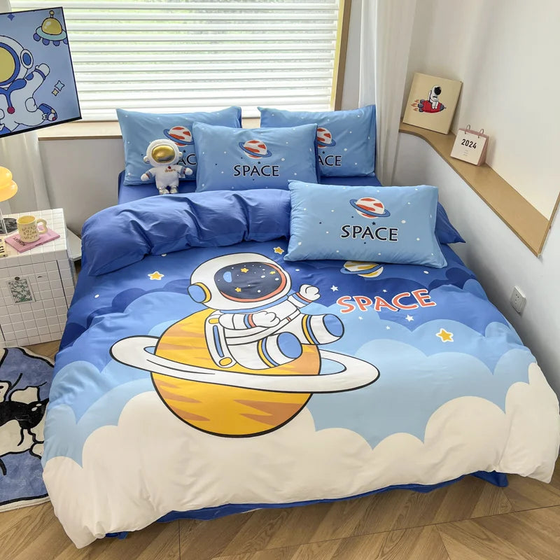 Kelzarro™ 100% Cotton Space Cartoon Duvet Cover Set for Kids with Pillowcases
