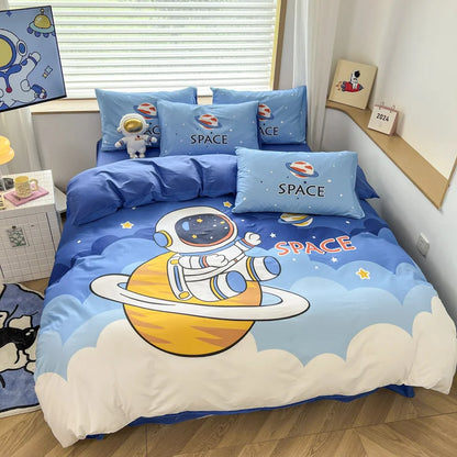 Kelzarro™ 100% Cotton Space Cartoon Duvet Cover Set for Kids with Pillowcases