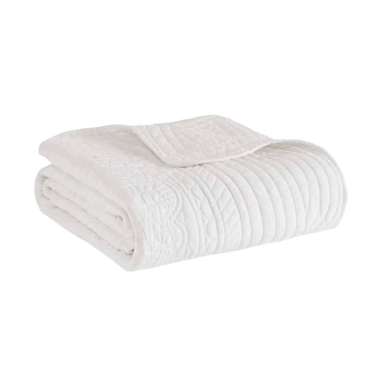 Kelzarro™ Oversized Quilted Throw Blanket – White Scalloped Edge Bed Blanket 60x72"
