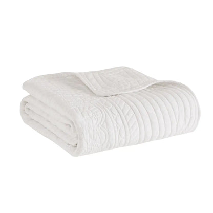 Kelzarro™ Oversized Quilted Throw Blanket – White Scalloped Edge Bed Blanket 60x72"